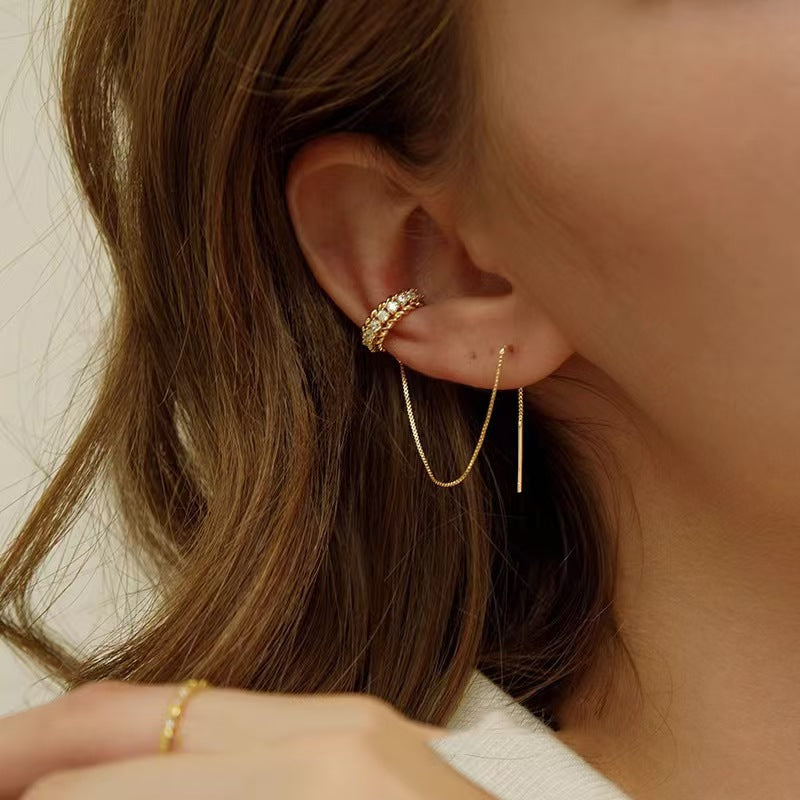 Diamond Accented Threader Ear Cuff Earrings