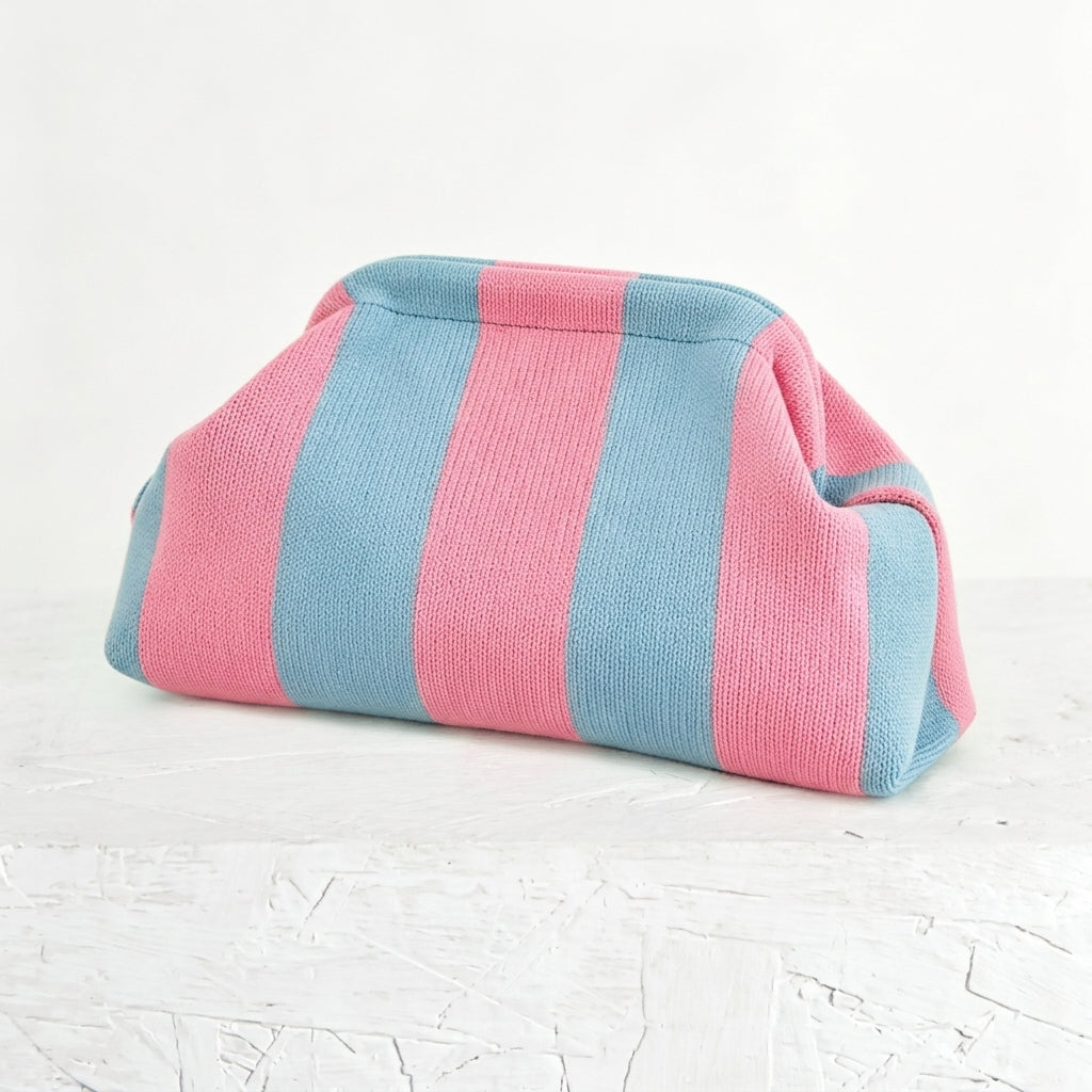 woven striped pouch clutch