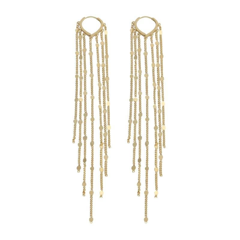 14k Tassel Chain Hoop Earrings in gold