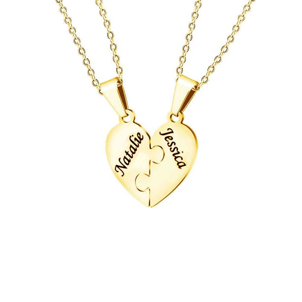 Personalized Family Heart Puzzle Necklace in gold