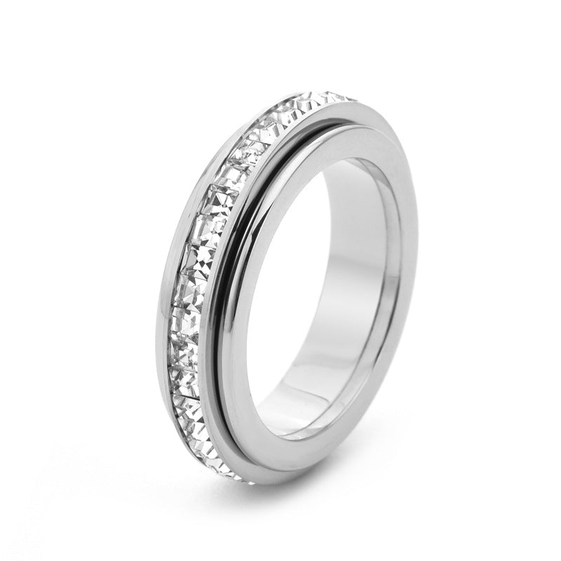 Simulated Diamond Accented Rotating Anxiety Relief Ring in silver