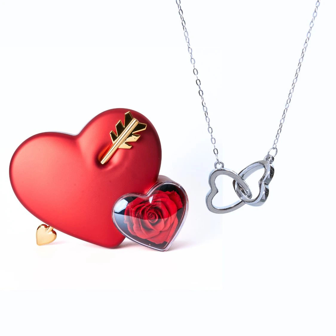 Eternal Love Box Dual Hearts Engraved Necklace in silver