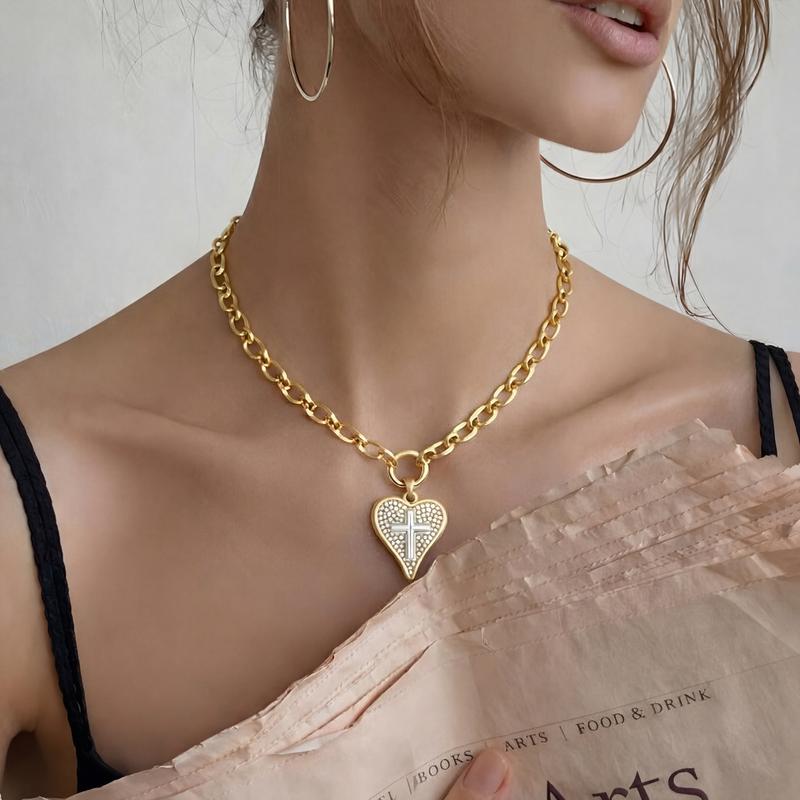 14k Diamond Accented Paperclip Chain Heart Necklaces