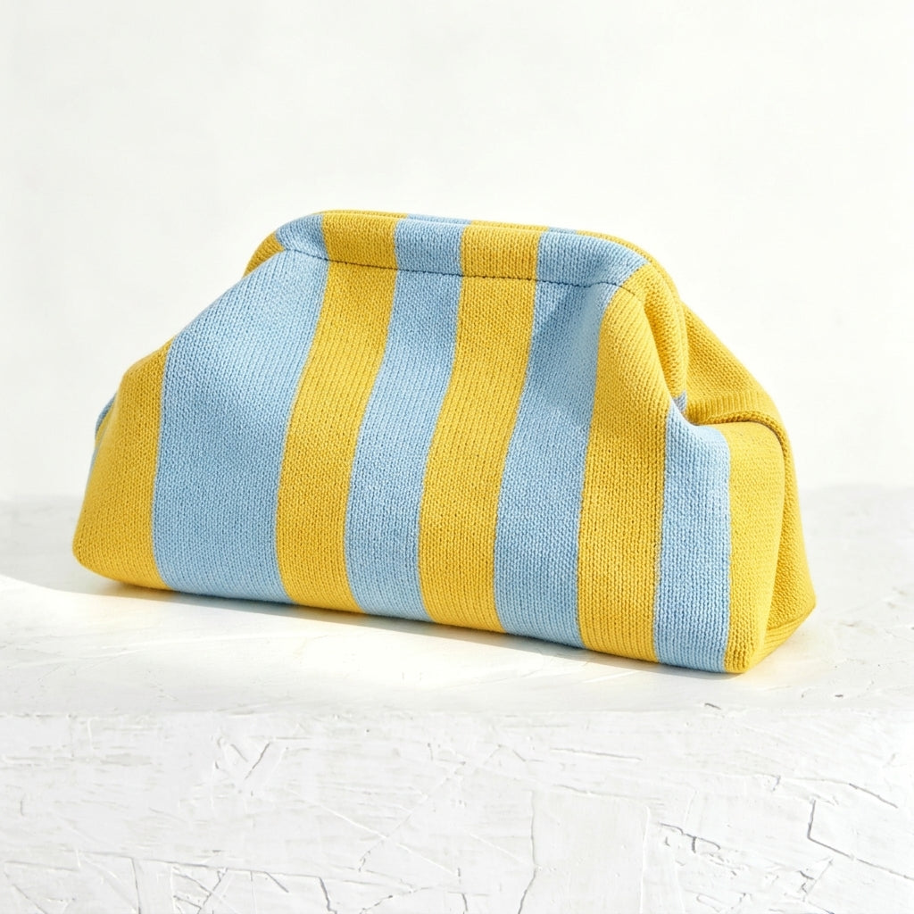 woven striped pouch clutch
