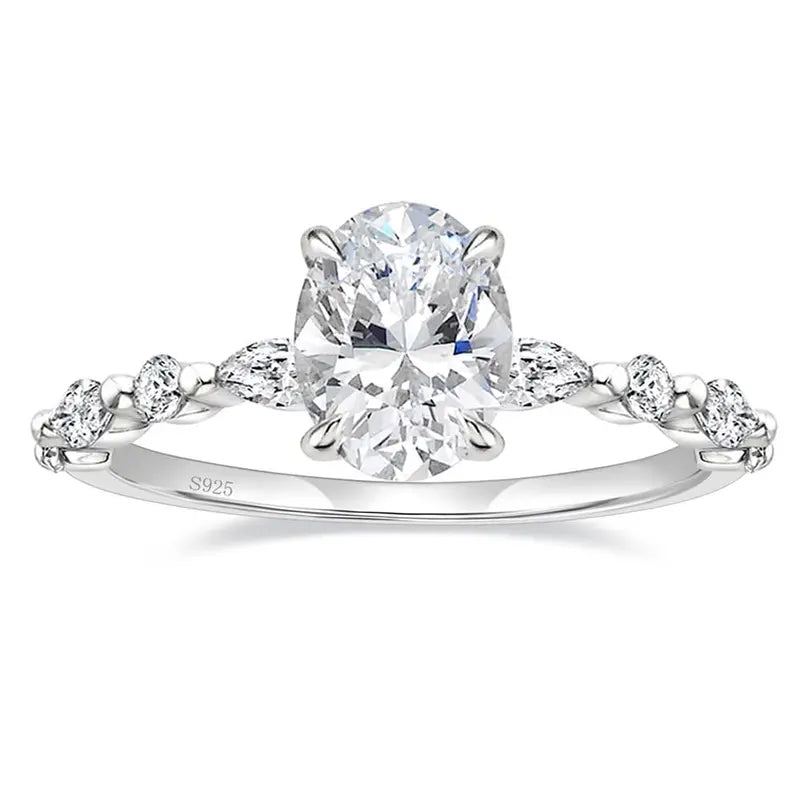 S925 3CT Elegant Oval Set Moissanite Accented Band Ring in silver