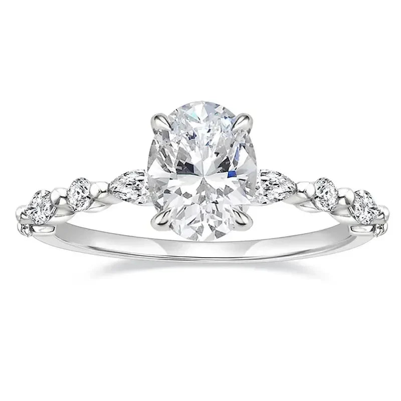 Elegant Oval Set Accented Band Ring in silver