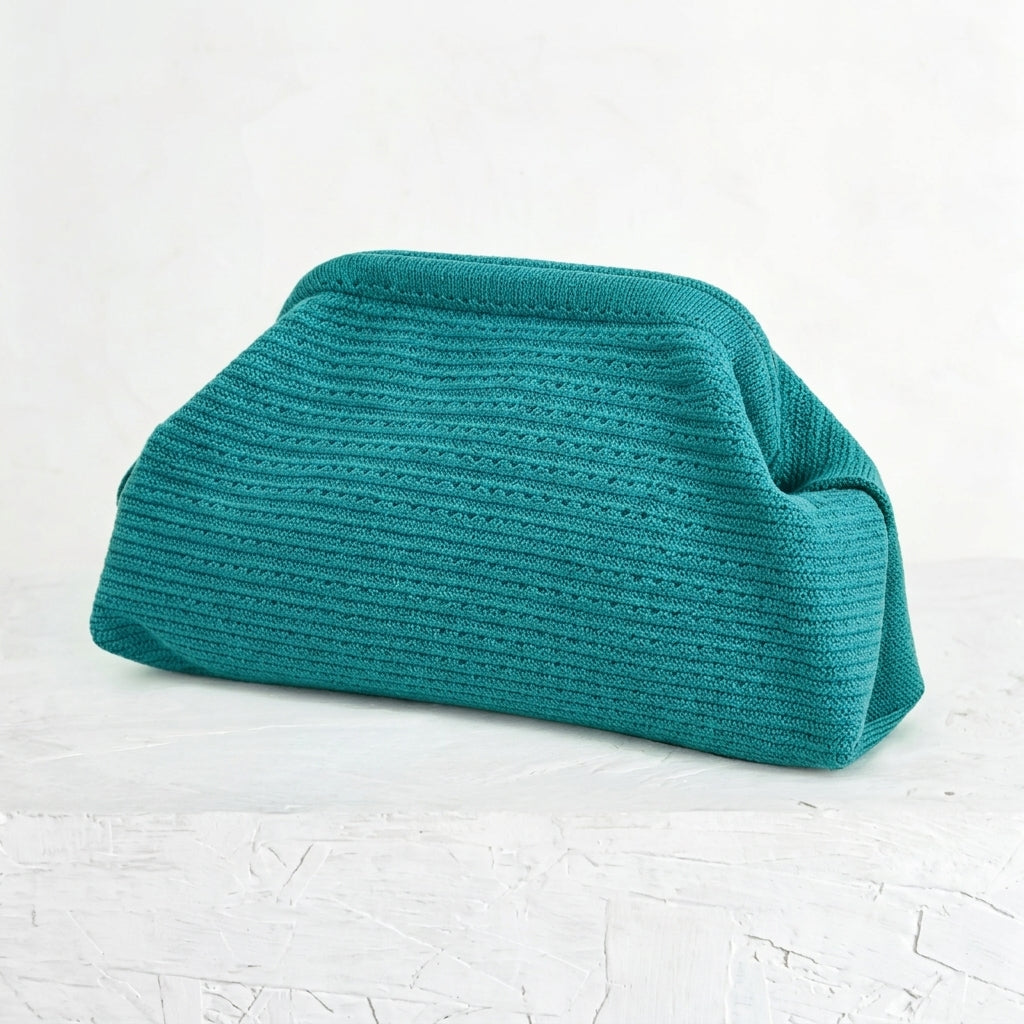 woven striped pouch clutch