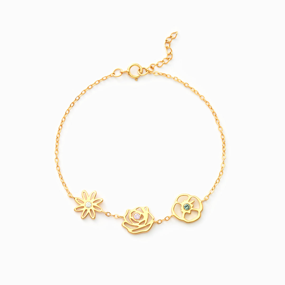 Dainty Birth Flower & Birthstone Bracelet in gold