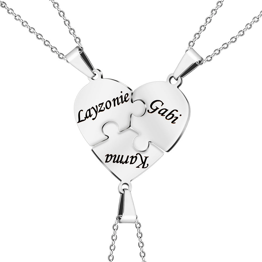 Personalized Family Heart Puzzle Necklace in silver