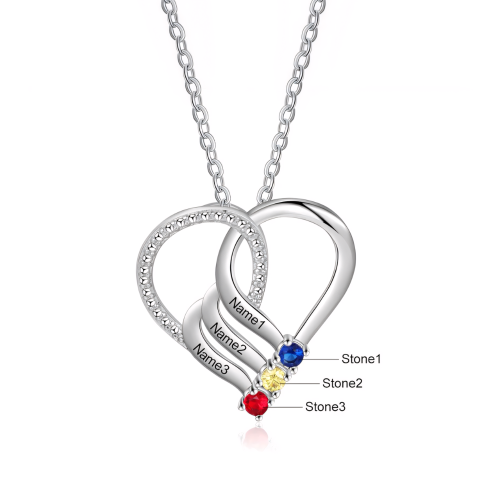 Personalized Name & Birthstone Heart Striped Pendant Necklace in gold