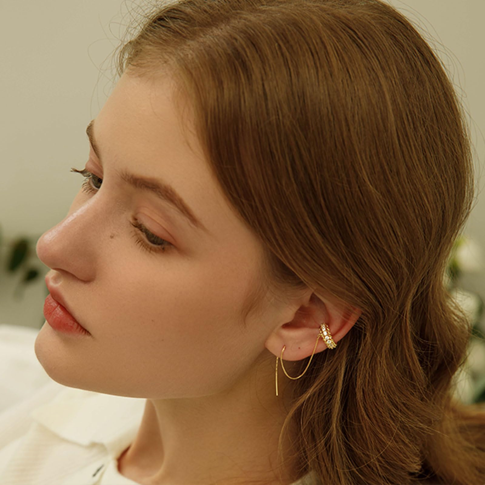 Diamond Accented Threader Ear Cuff Earrings