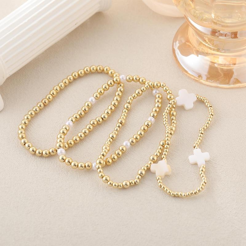 14k 4pc Beaded Cross Bracelet Stack
