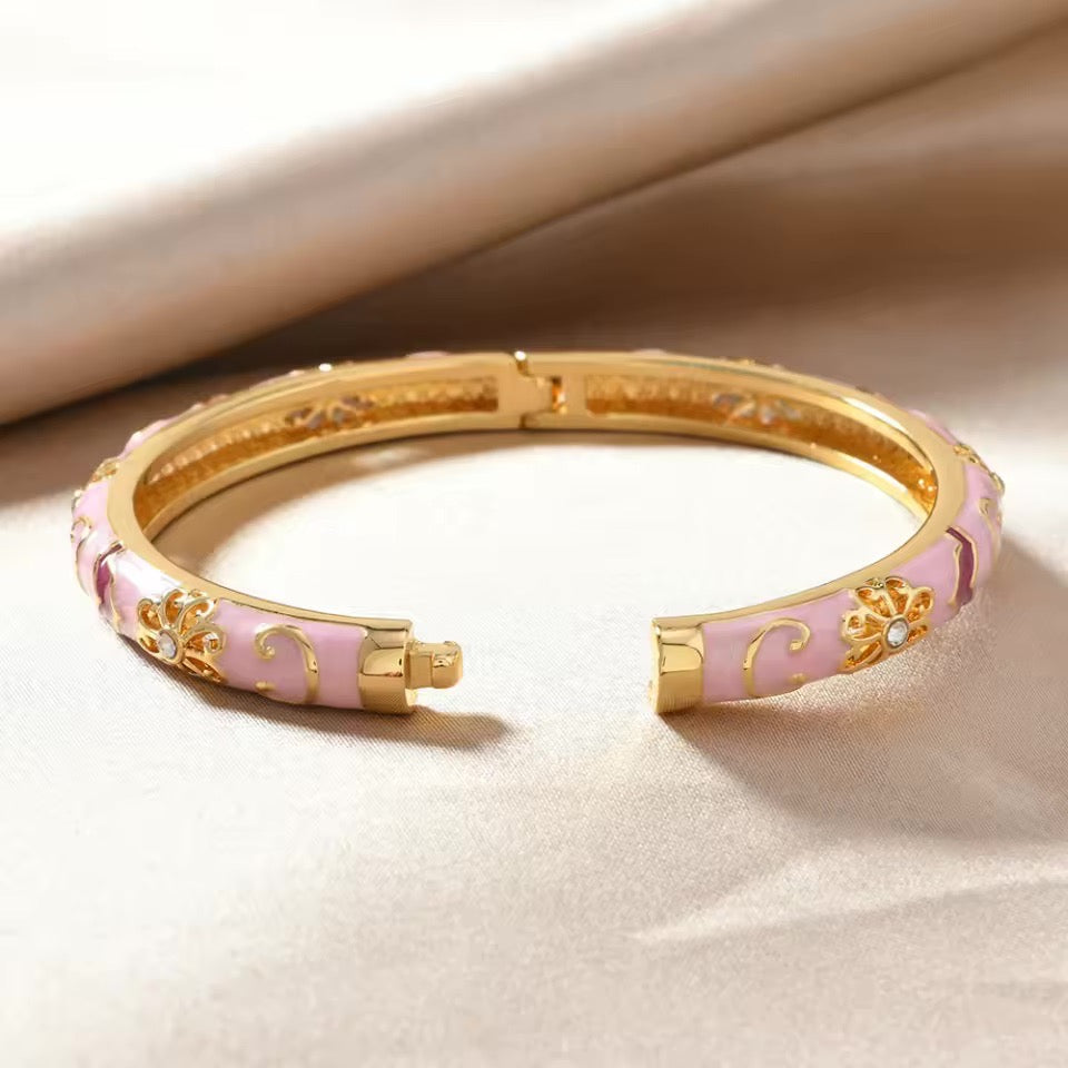 4pc Floral Accented Bangle Stack
