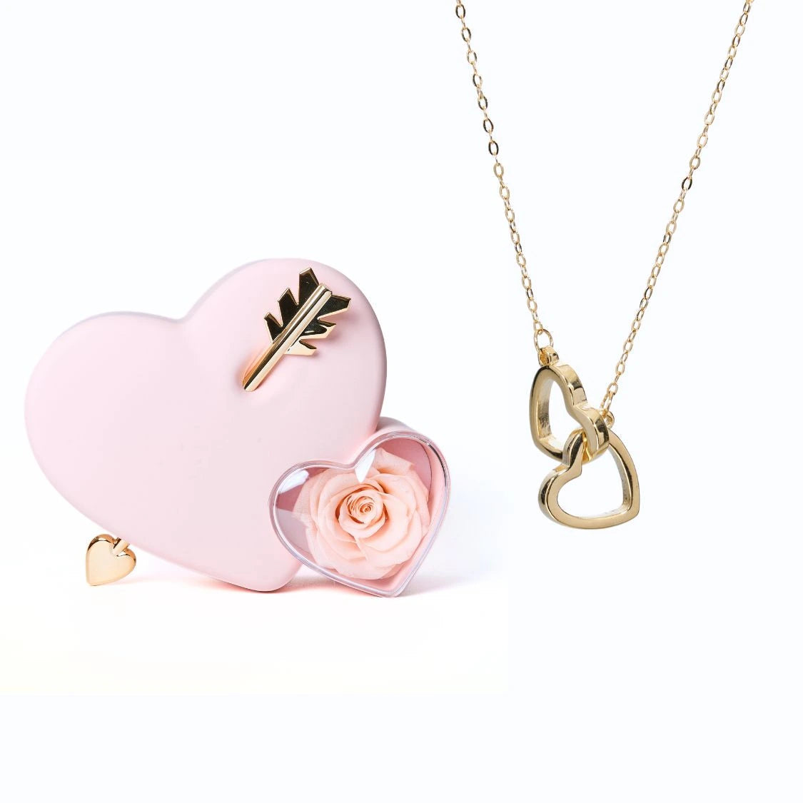 Eternal Love Box Dual Hearts Engraved Necklace in gold