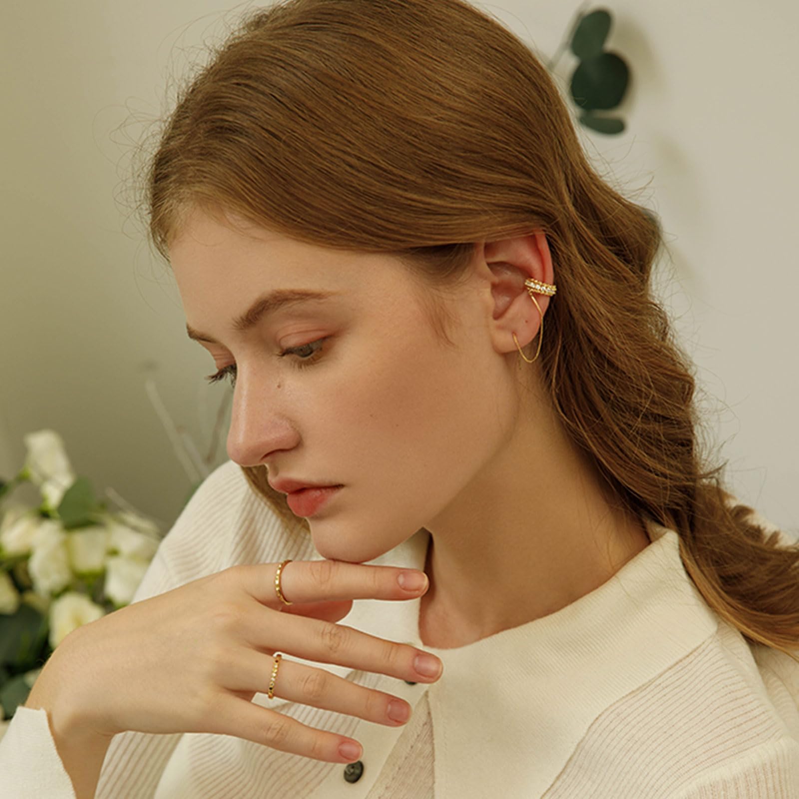 Diamond Accented Threader Ear Cuff Earrings