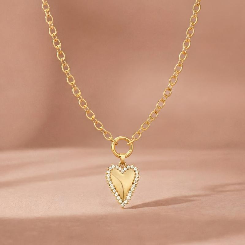 14k Diamond Accented Paperclip Chain Heart Necklaces
