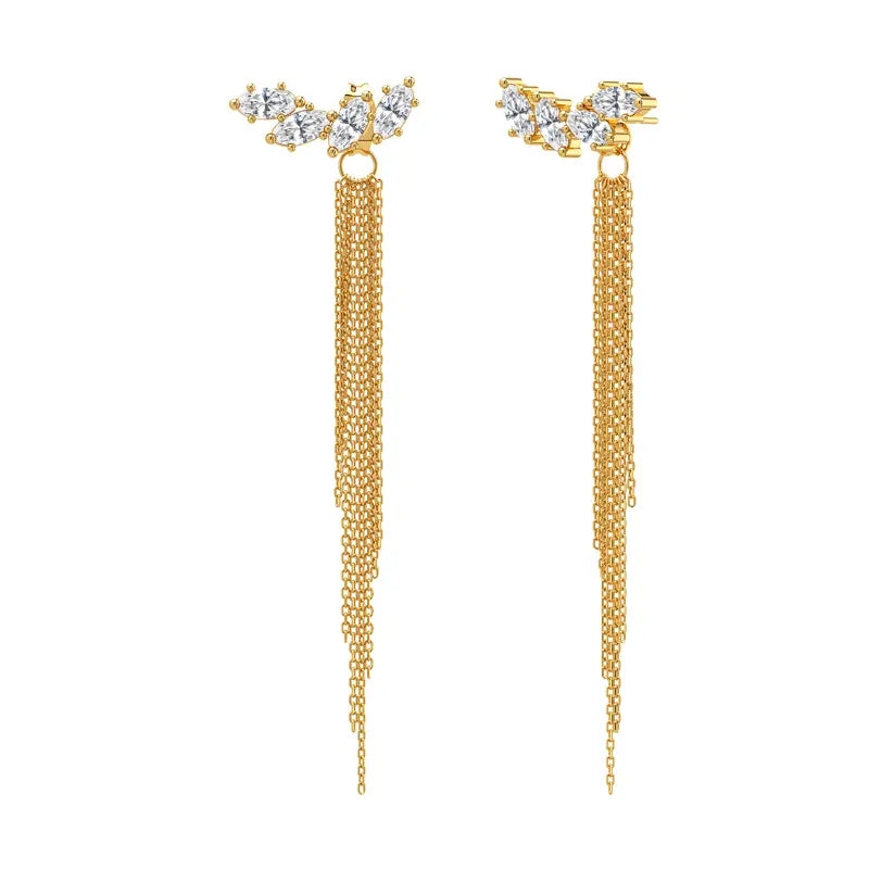 14k Tassel Chain Hoop Earrings in gold