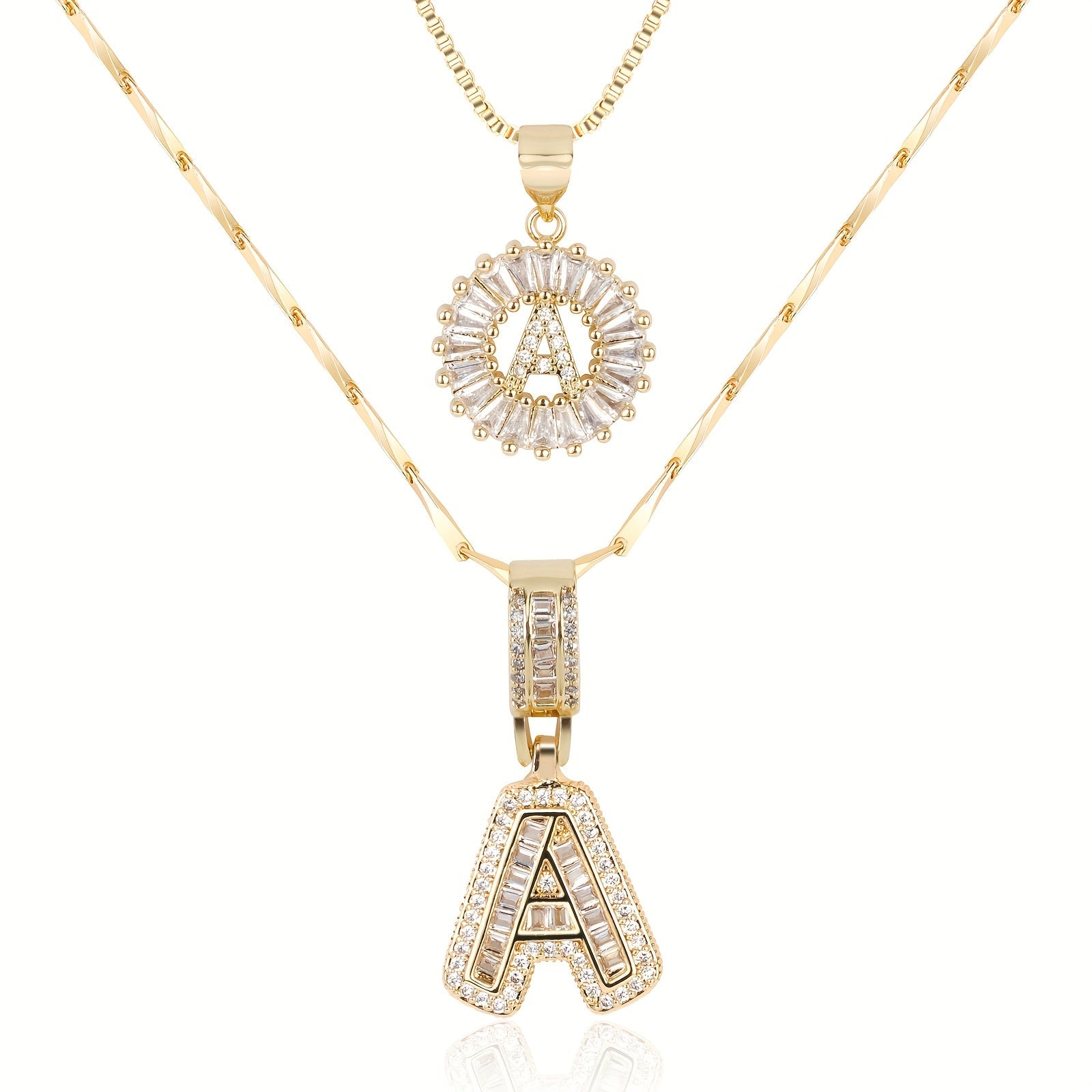 2pc 14k Diamond Letter Initial Necklaces in gold