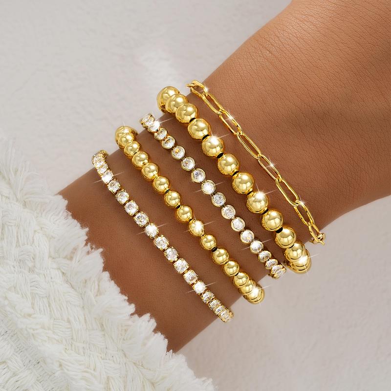 5pc Diamond Accented Gold Bracelet Stack