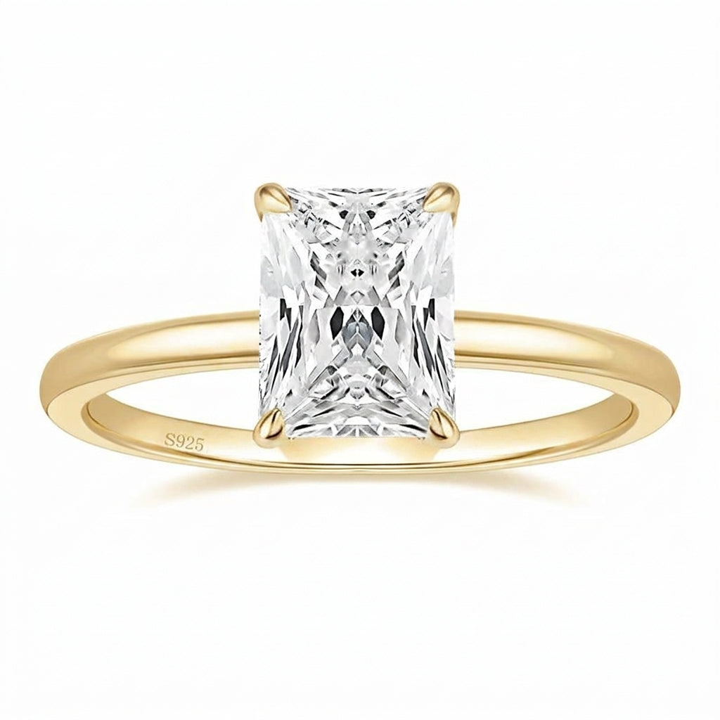 3ct S925 Radiant Cut Ring in gold