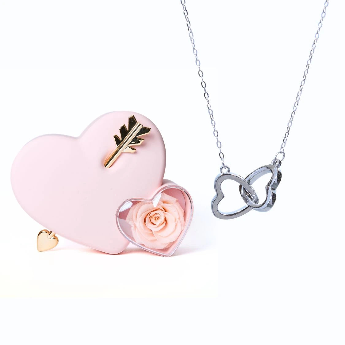 Eternal Love Box Dual Hearts Engraved Necklace in silver
