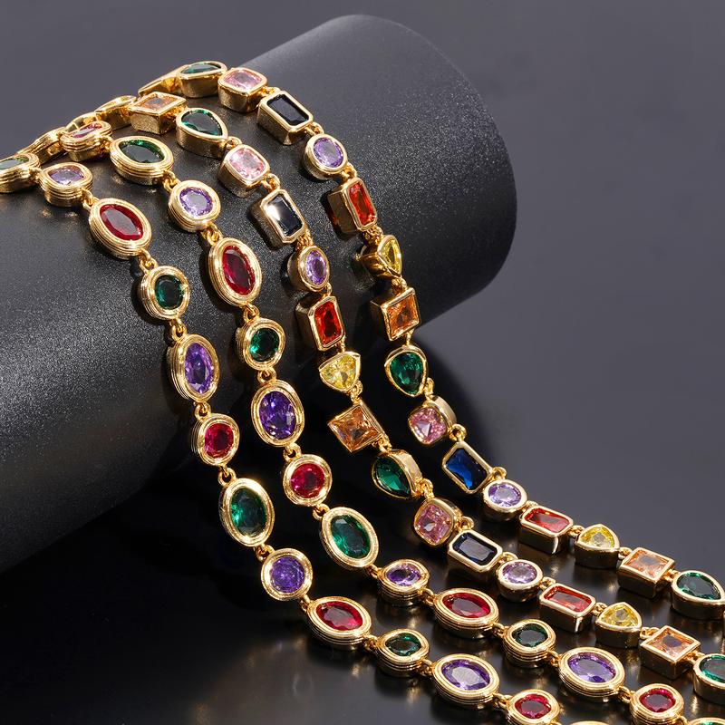 18k Colorful Shaped Gem Tennis Necklace