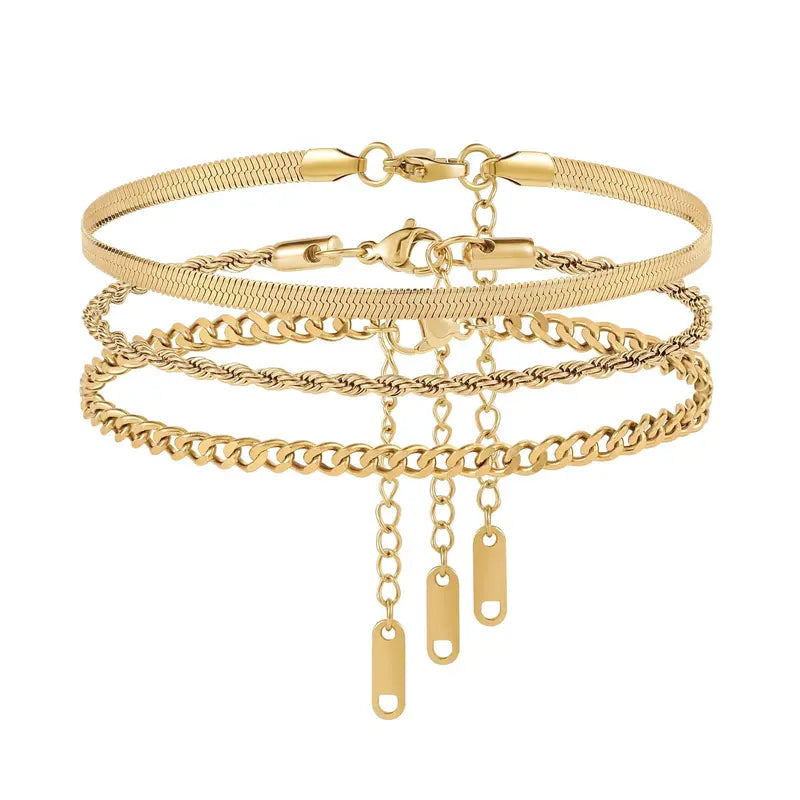 3pc Classic Anklet Stack