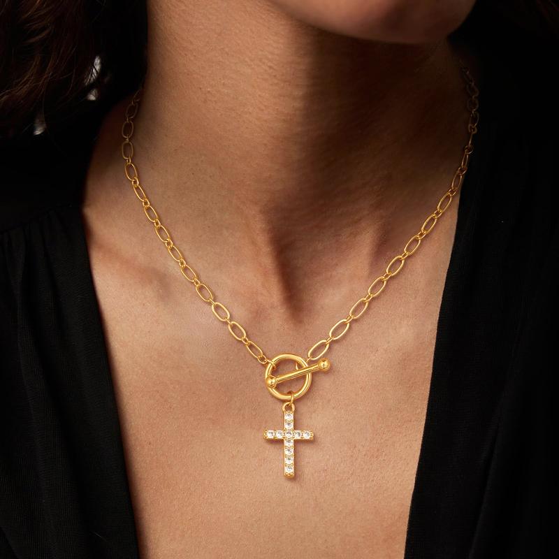 Dainty Diamond Cross Toggle Clasp Necklace