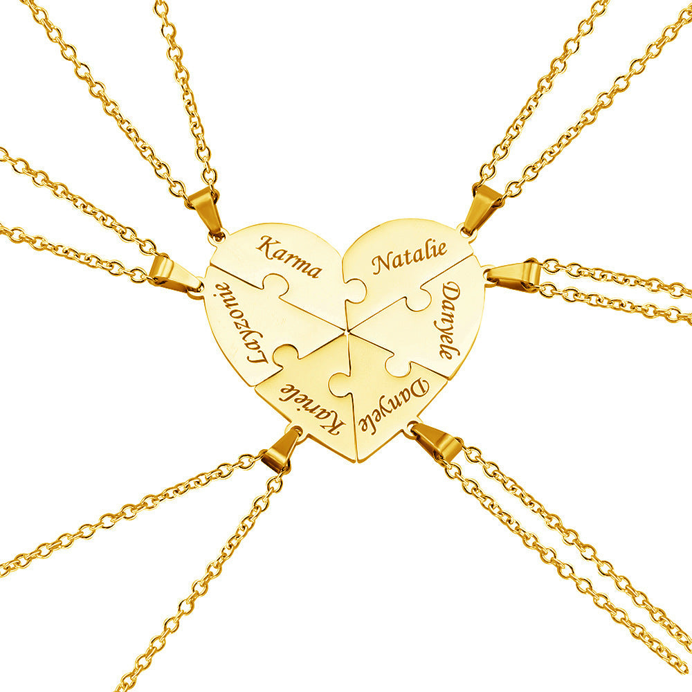 Personalized Family Heart Puzzle Necklace in gold