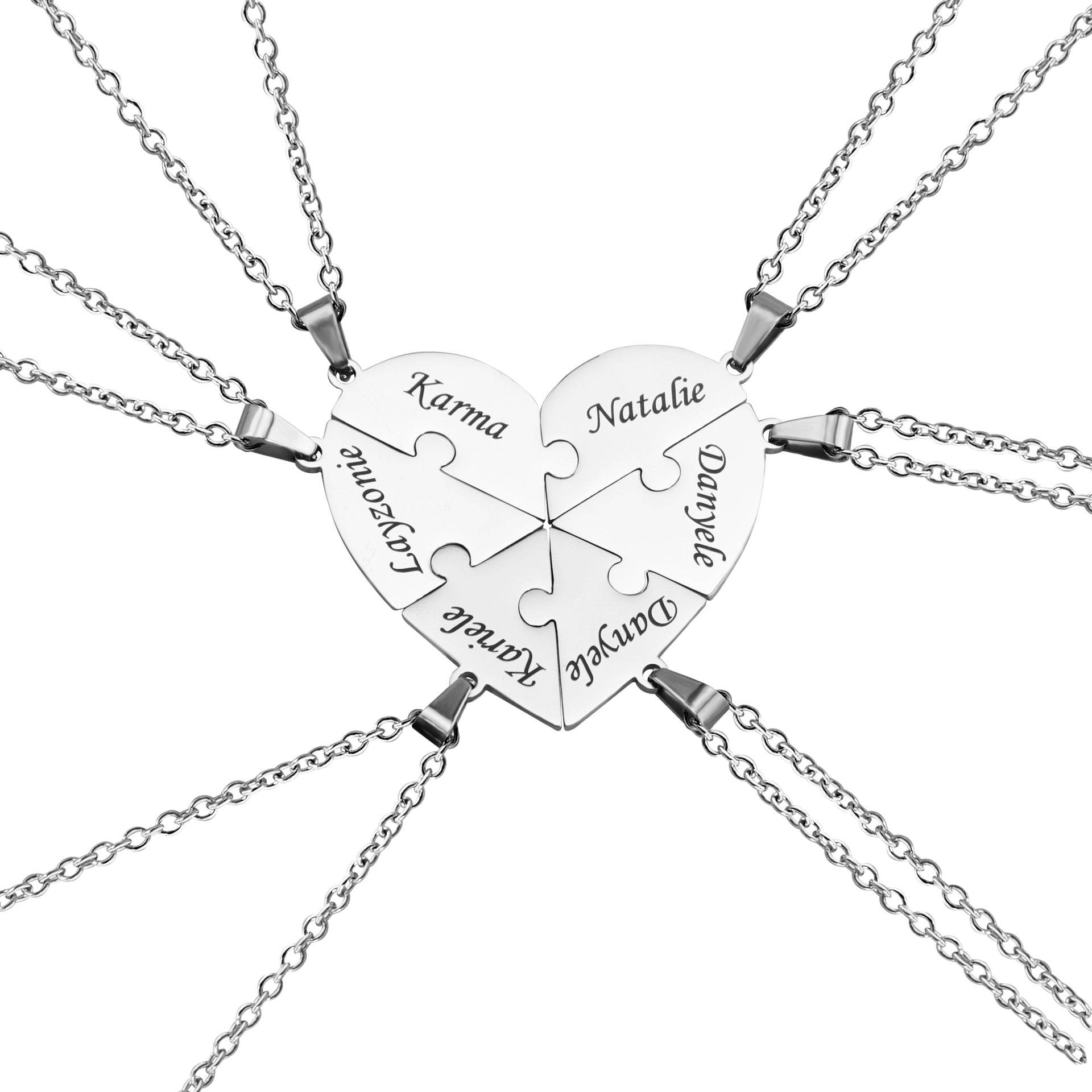 Personalized Family Heart Puzzle Necklace in silver