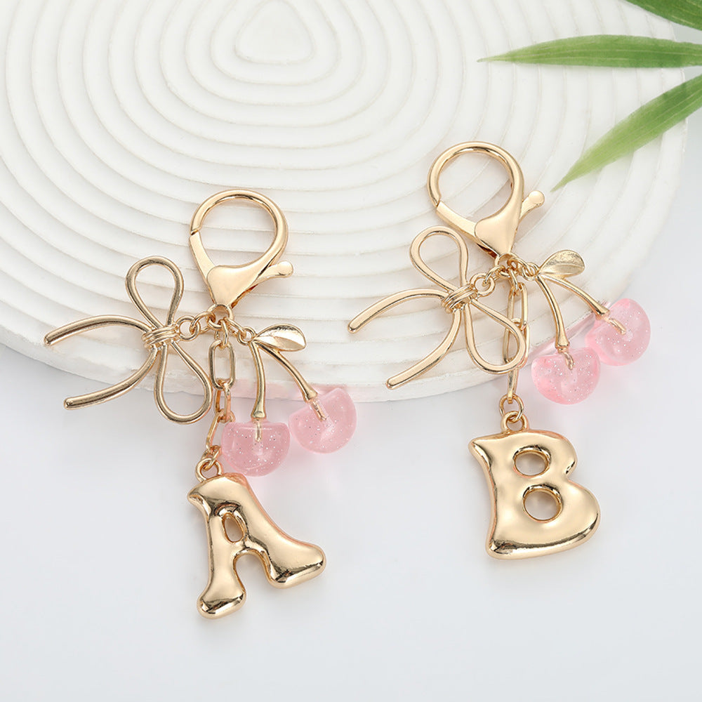 Bubble Initial With Bow & Cherry Bag Charms Keychain