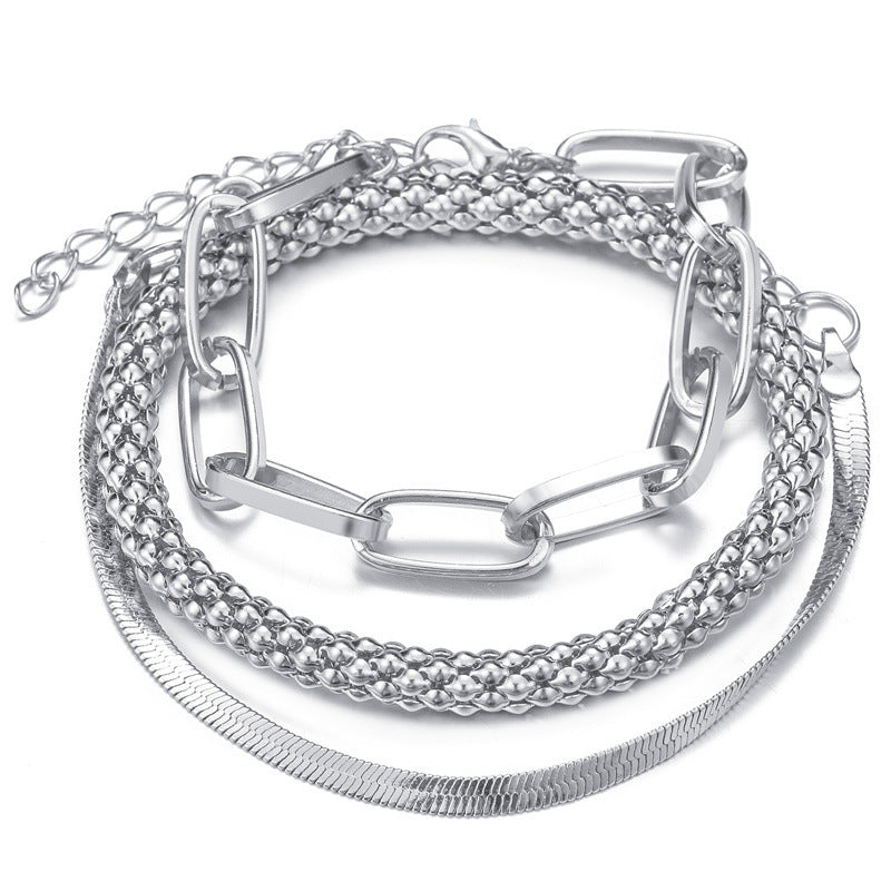3pc Chunky & Elegant Bracelet Stack in silver