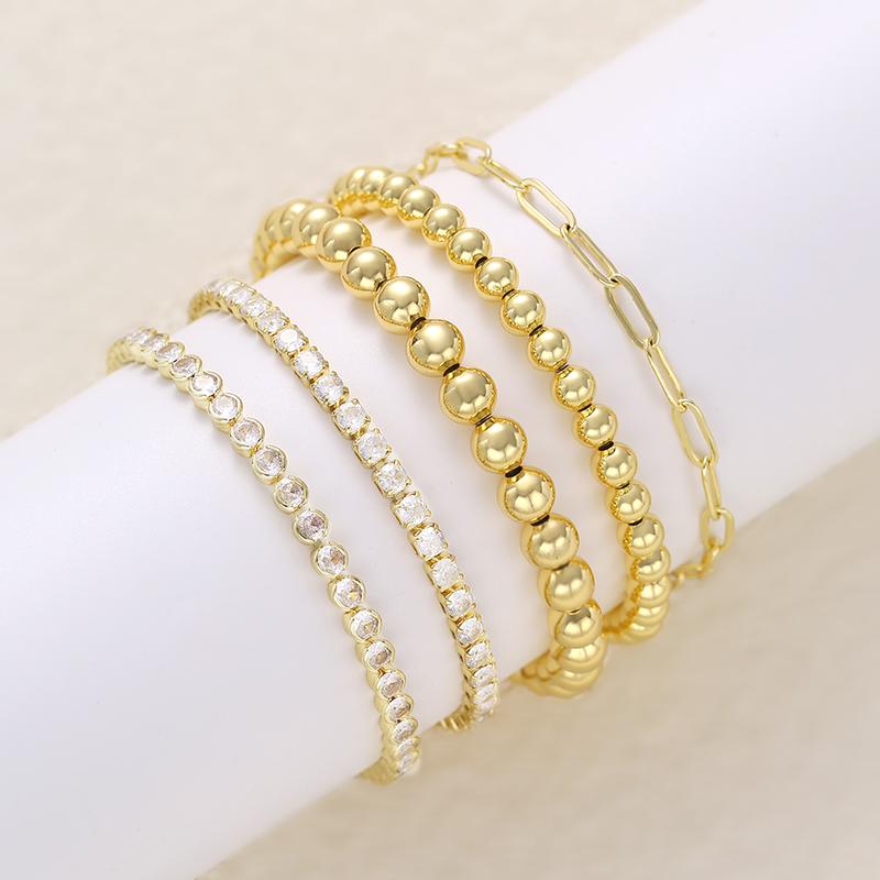 5pc Diamond Accented Gold Bracelet Stack