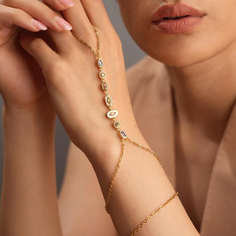 Adjustable Boho 7-Chakra Hand Chain in gold