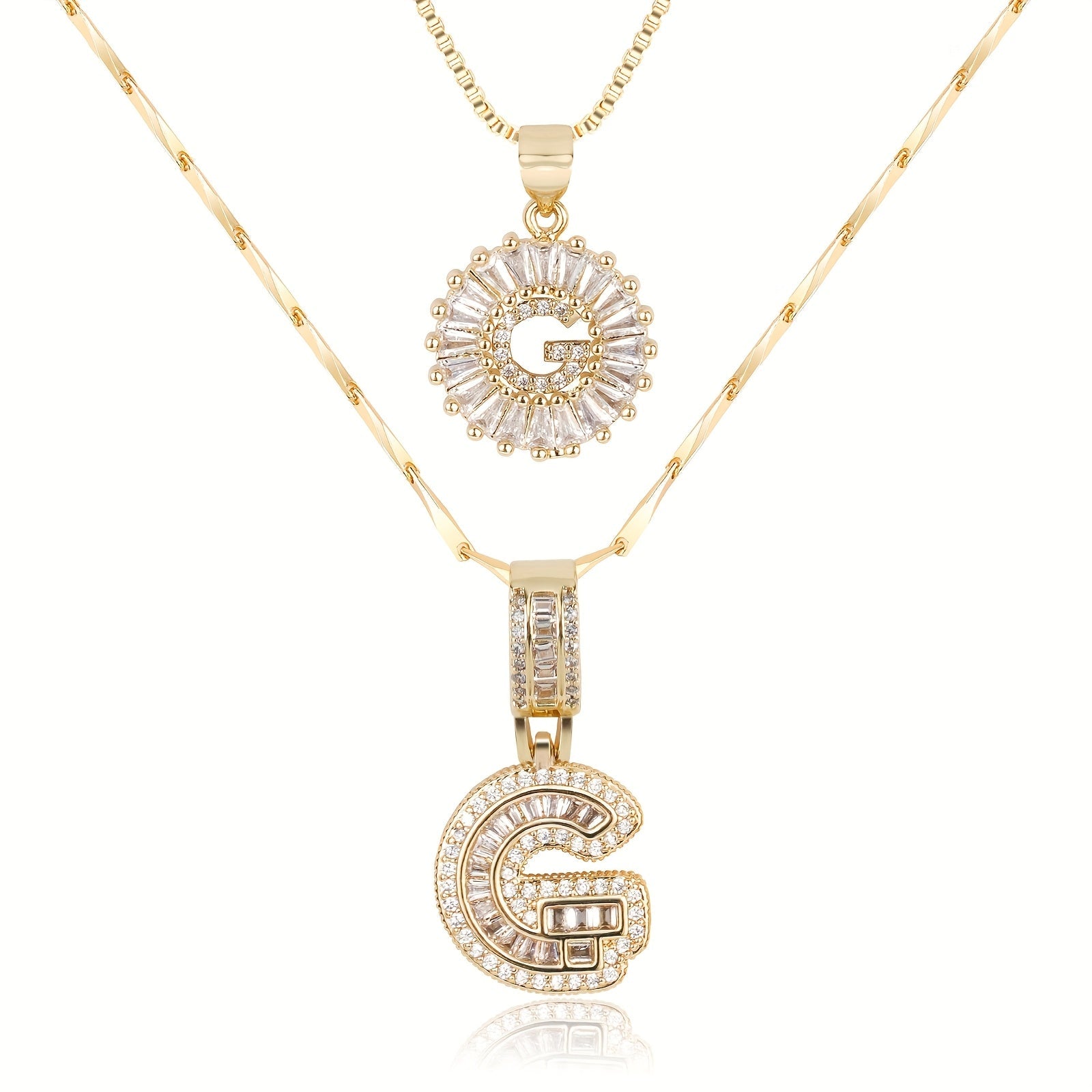 2pc 14k Diamond Letter Initial Necklaces in gold