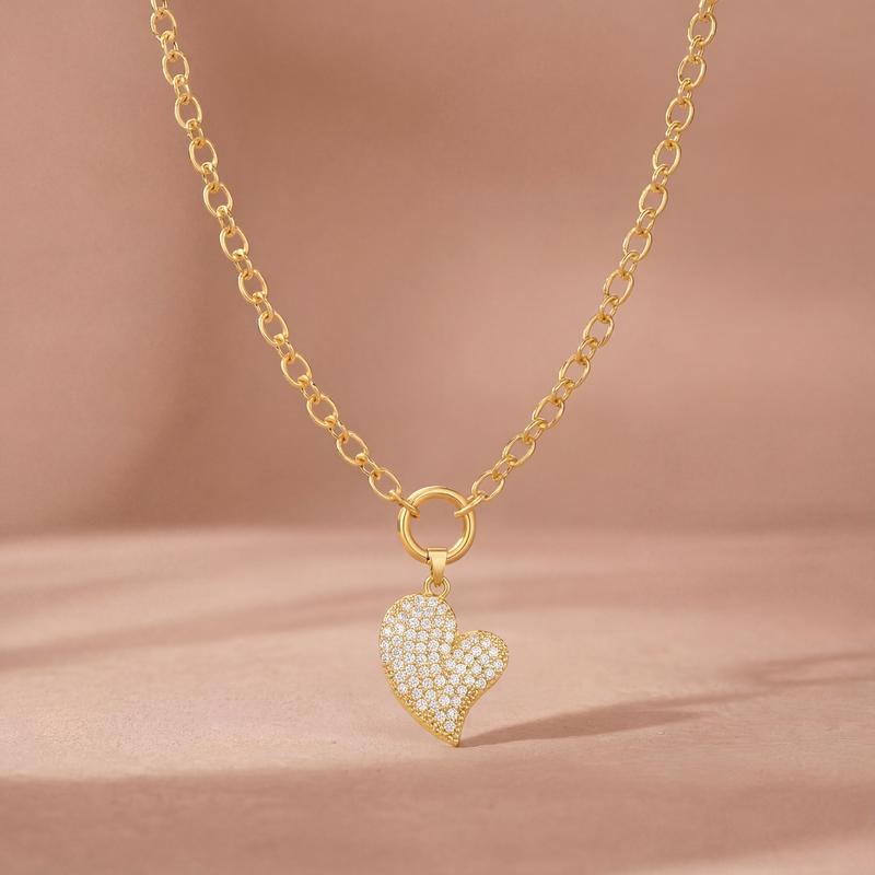 14k Diamond Accented Paperclip Chain Heart Necklaces