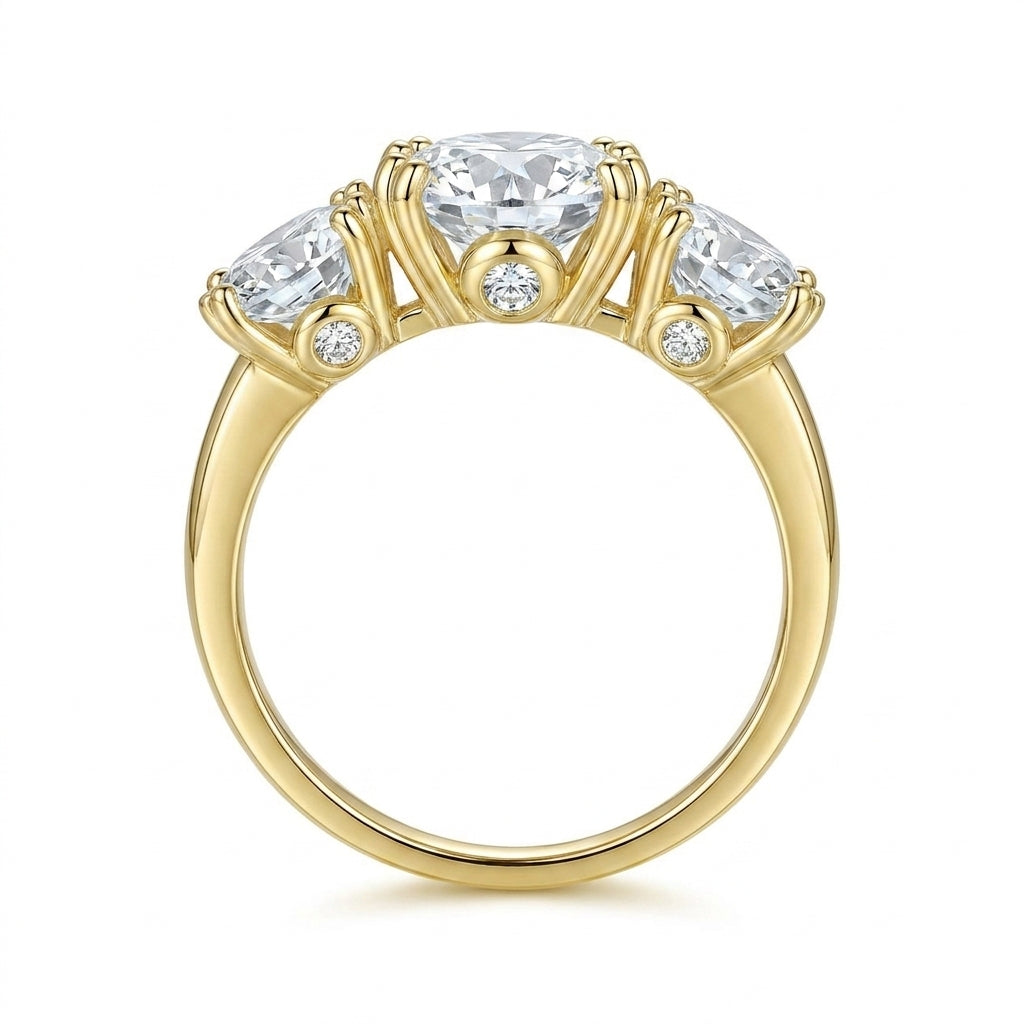 4CT 3 Moissanite Stone Set Ring in gold