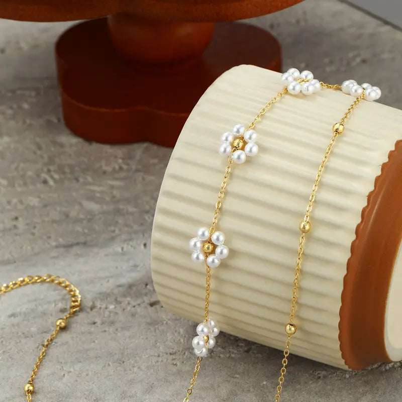 14k Pearl Floral Choker Necklace