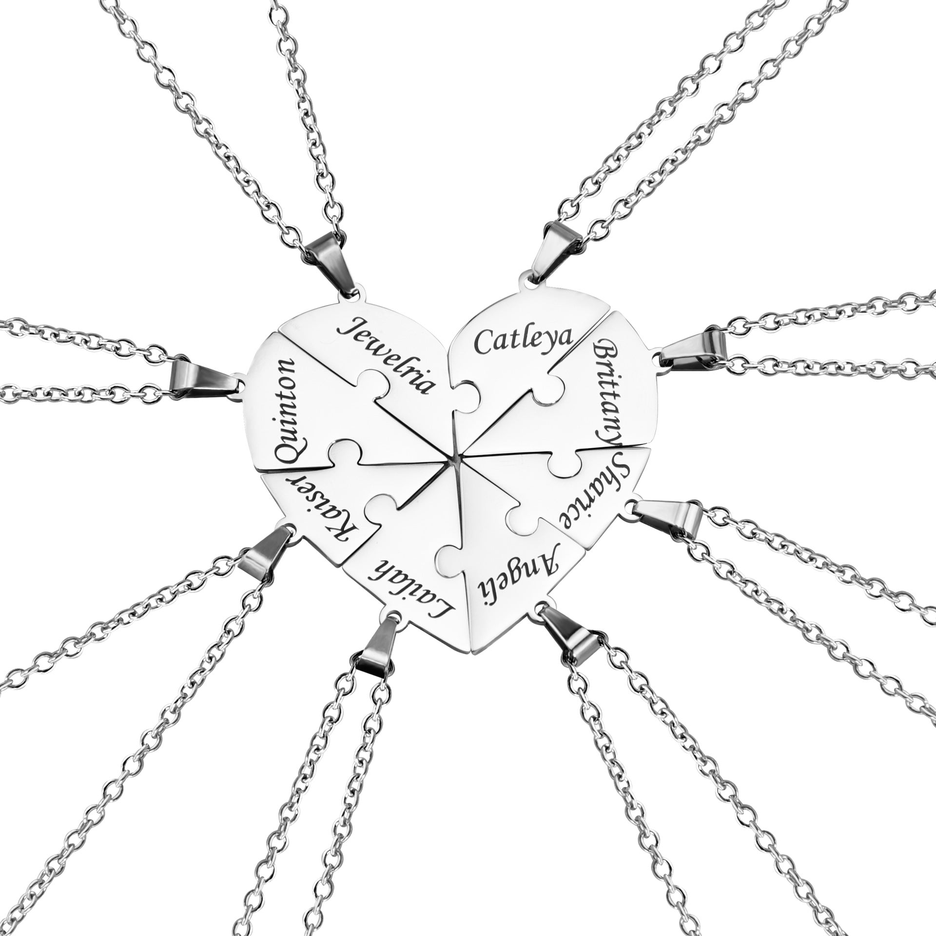Personalized Family Heart Puzzle Necklace in silver