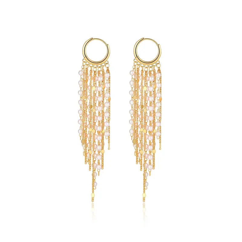 14k Tassel Chain Hoop Earrings in gold