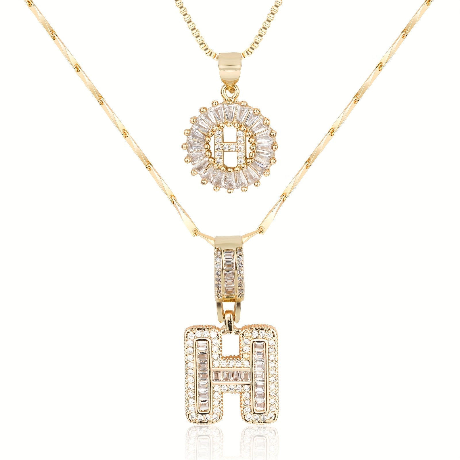 2pc 14k Diamond Letter Initial Necklaces in gold