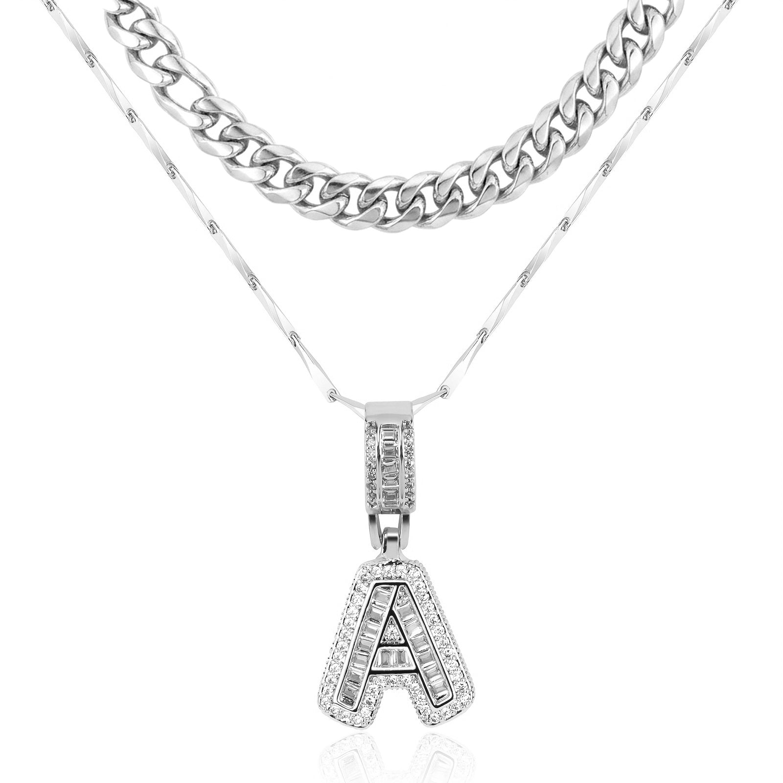 2pc 14k layered cuban initial necklaces