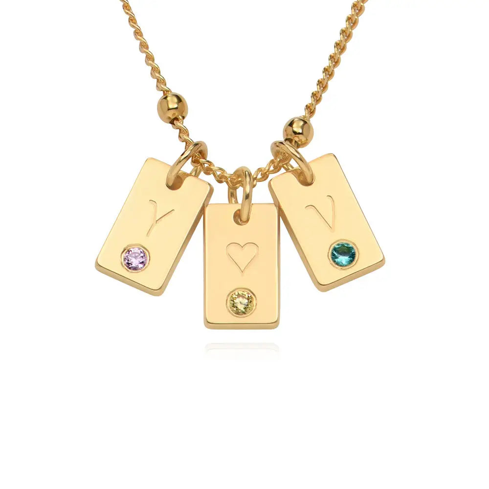 Personalized Initial Birthstone Charm Satellite Chain Necklace in gold
