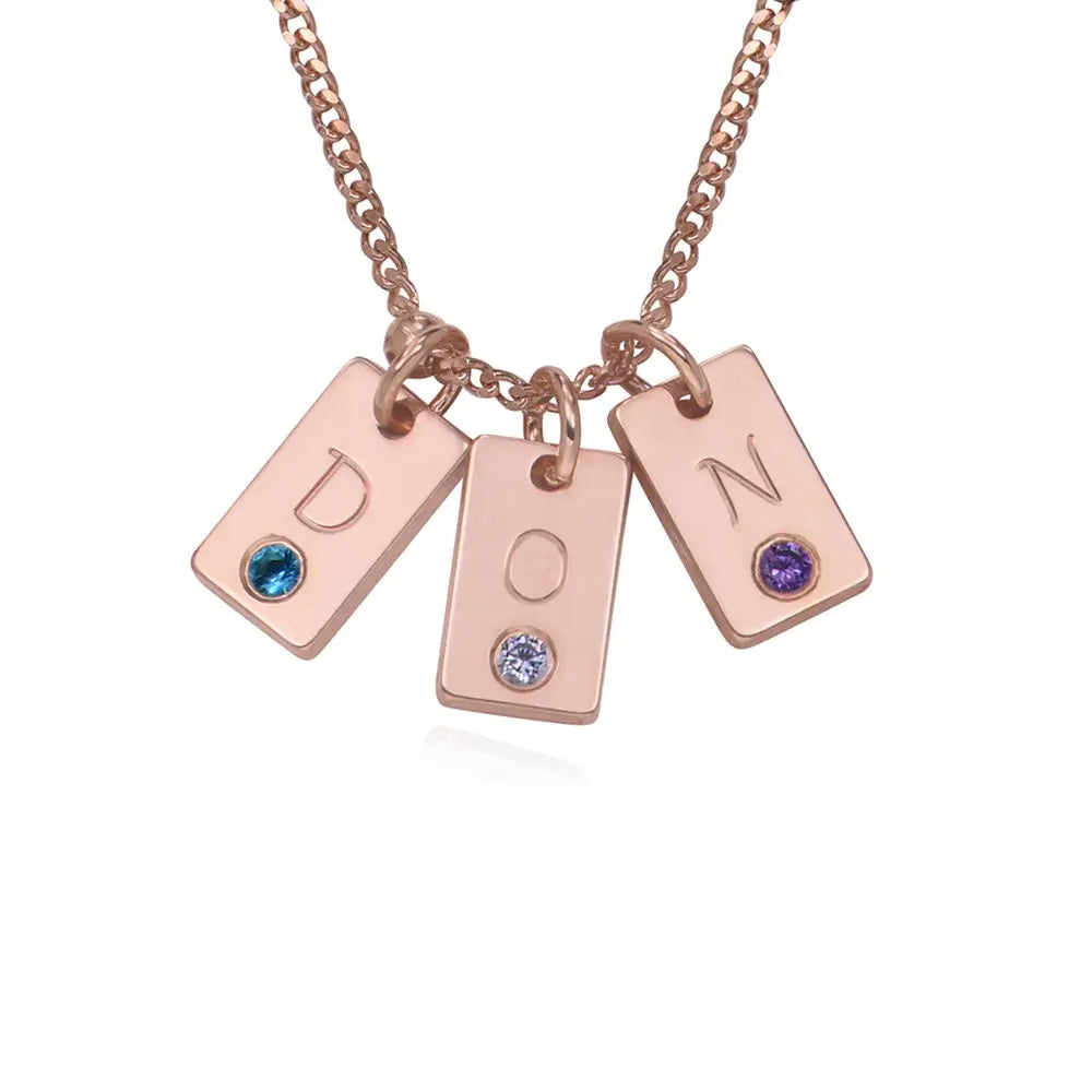 Personalized Initial Birthstone Charm Satellite Chain Necklace in rose gold