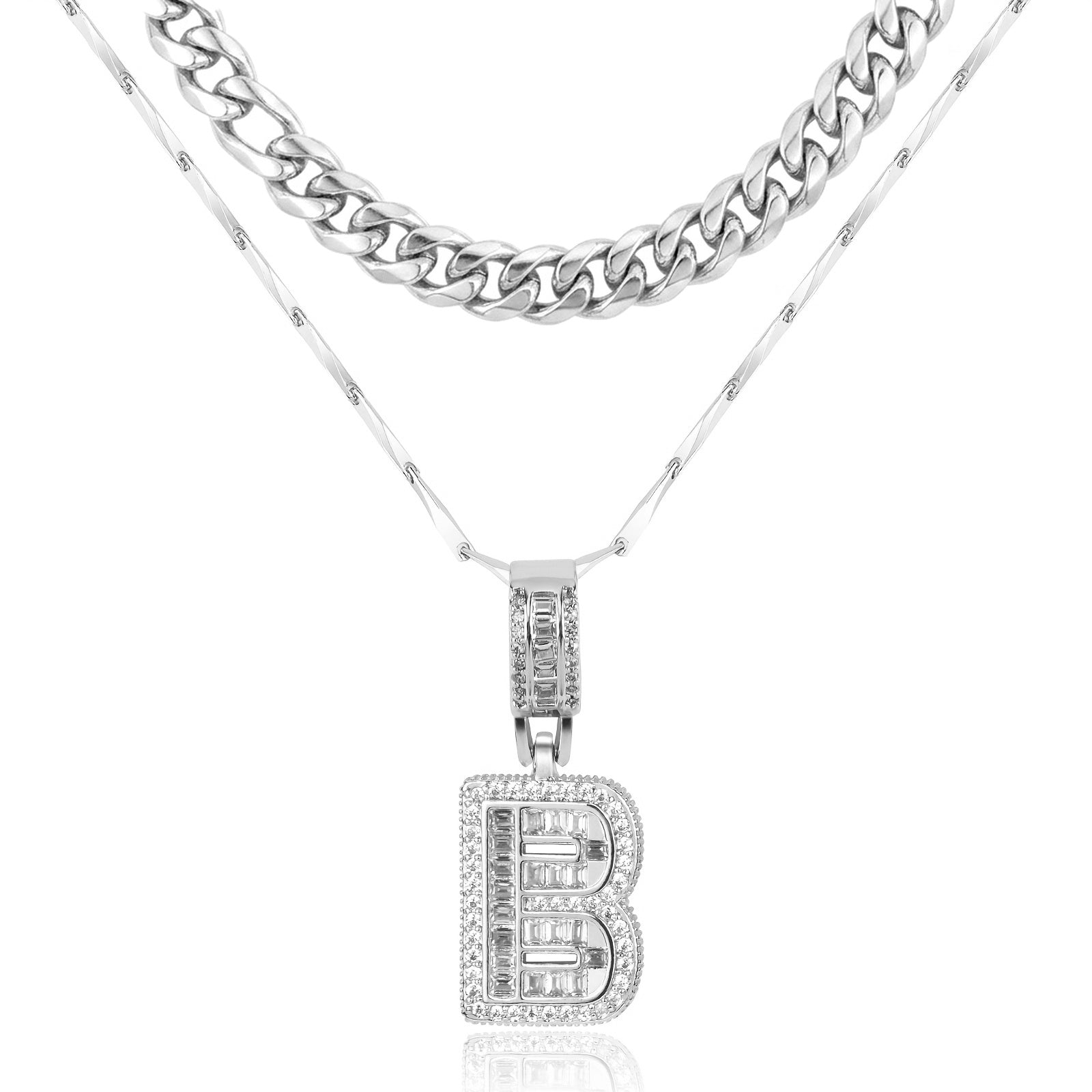 2pc 14k layered cuban initial necklaces