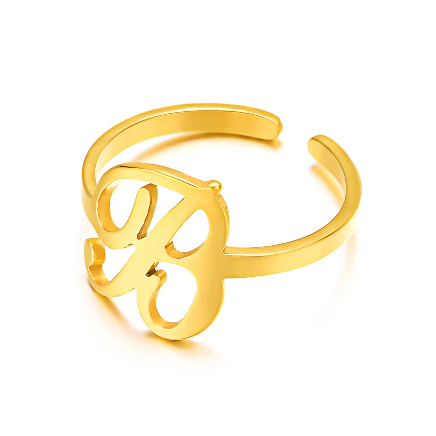 adjustable italic cursive letter initial ring