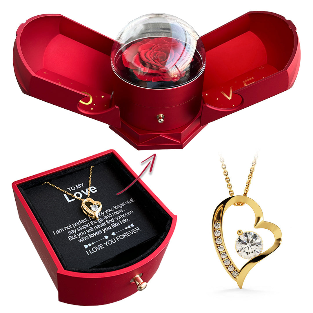 Eternal Rose Box "To My Love" With Diamond Heart Necklace in gold