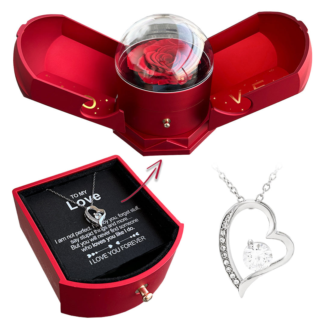 Eternal Rose Box "To My Love" With Diamond Heart Necklace in silver
