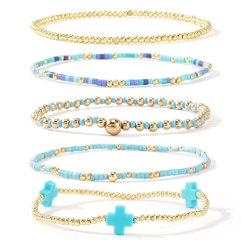 5pc Boho Beaded Bracelet Stack