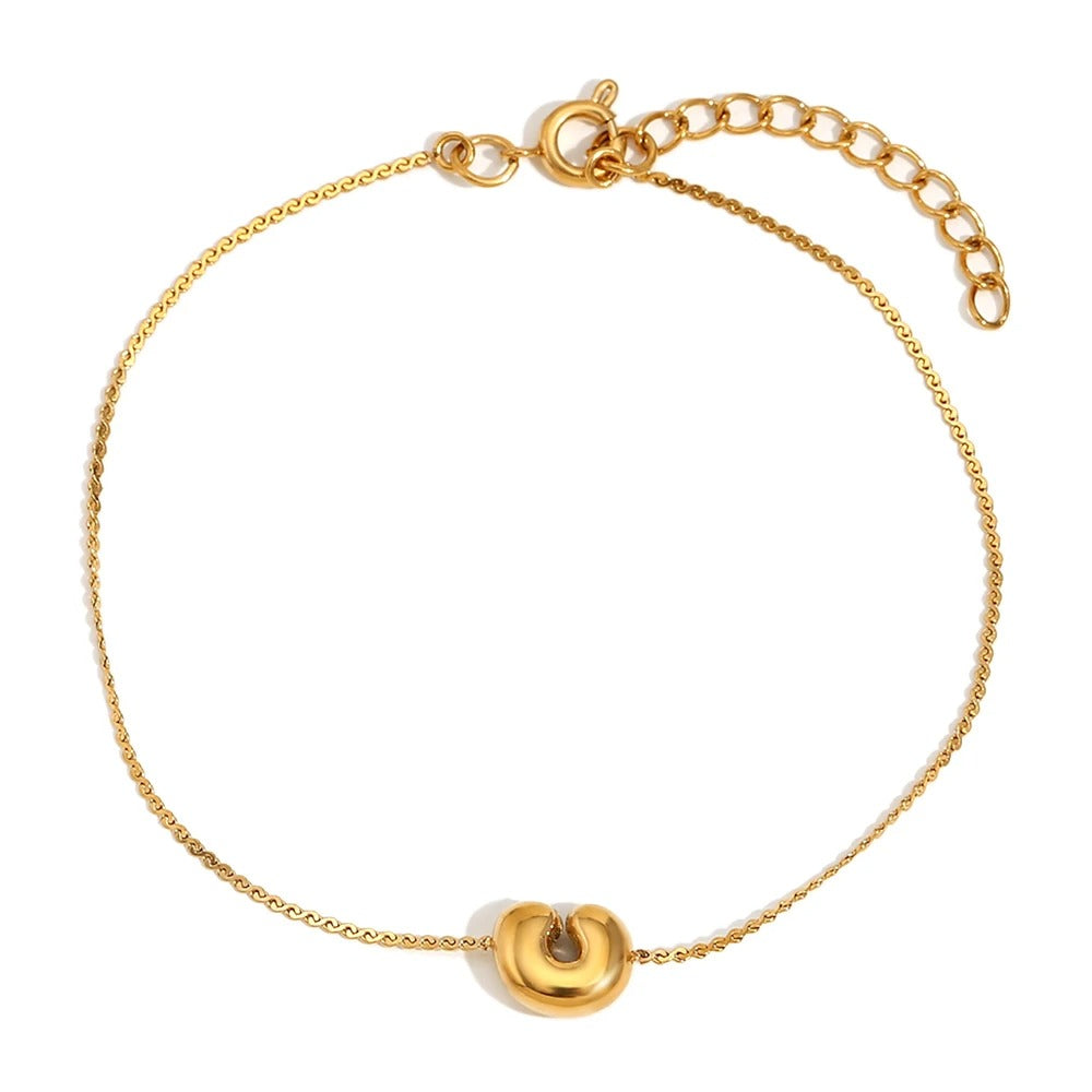 dainty bubble letter initial bracelet